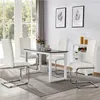 A dining room set with a table and chairs, set up near a window with curtains. Produktbild-Vorschau