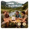 Four people are sitting around a table outdoors, with a river and mountains in the background. A kettle is on the table. Podgląd zdjęcia produktu