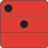 A red object resembling a die with two black dots on its top face and one black dot on its middle face. Anteprima dell’immagine prodotto