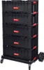 A stack of black storage containers with red handles on a rolling base. Náhled obrázku produktu