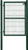 A green metal garden gate with posts, shown against a white background. Produktbild-Vorschau