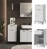 A bathroom vanity set with a cabinet and sink, shown in a staged bathroom setting and as individual product shots. Náhled obrázku produktu