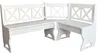 A white corner bench set with a cross-back design. Produktbild-Vorschau