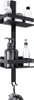 A black shower organizer with two shelves and hooks, holding various bottles and a loofah. Produktbild-Vorschau