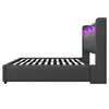 A side view of a gray upholstered bed frame with a headboard featuring integrated LED lighting. Podgląd zdjęcia produktu