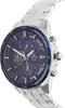 A close-up, angled view of a men's wristwatch with a silver metal band and a dark blue face. Produktbild-Vorschau