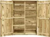 An open wooden garden shed with shelves. Náhled obrázku produktu