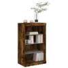 A wooden bookshelf with books and decorative items on its shelves, set against a white background. Produktbild-Vorschau