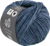 A ball of blue and gray variegated yarn with a label wrapped around it. Produktbild-Vorschau