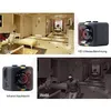 Collage of images showing a mini camera in different scenarios: a living room during the day, a close-up of the camera, and a living room at night with a burglar. Produktbild-Vorschau