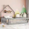 A child's bedroom with a house-shaped bed and mountain-themed wall art. Anteprima dell’immagine prodotto