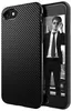 A black carbon fiber patterned phone case is shown next to a smartphone displaying a black and white image of a man in a suit. Anteprima dell’immagine prodotto