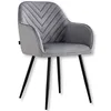 A single gray armchair with black legs, shown from a three-quarter angle against a white background.