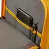 A close-up view of the interior of a yellow backpack, showing a smartphone and a stylus pen in separate pockets. Produktbild-Vorschau