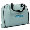 A light green drawstring bag with black handles and the word "TRAVELNET" printed on it in blue. Anteprima dell’immagine prodotto