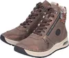 A pair of brown high-top sneakers with laces and a side zipper, featuring a leopard print detail at the ankle. Produktbild-Vorschau
