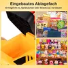 A collage showing a yellow toy excavator, various snacks, and a collection of plush toys. Anteprima dell’immagine prodotto