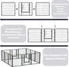 Diagrams showing the assembly steps of a metal pet fence. Voir les images du produit