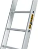 Close-up view of a section of an aluminum ladder, showing several rungs and a brand logo. Produktbild-Vorschau