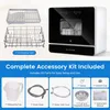 A collage showing a portable dishwasher and its included accessories, with text highlighting the complete accessory kit. Produktbild-Vorschau