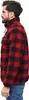 A man wearing a red and black plaid jacket and blue jeans, shown from the side. Produktbild-Vorschau
