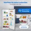 An open refrigerator filled with food items, with kitchen cabinets in the background. A circular inset highlights a vegetable drawer. Produktbild-Vorschau