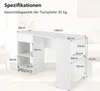 A diagram of a white L-shaped desk with dimensions indicated by lines and measurements. Podgląd zdjęcia produktu