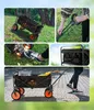 Collage of images showing a foldable electric wagon in various settings and close-ups of its features. Produktbild-Vorschau