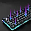 A close-up, angled view of a gaming keyboard with illuminated keys and purple arrows indicating key presses. Produktbild-Vorschau