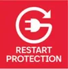 A red square with a white graphic of a plug inside a circular arrow, and the words "RESTART PROTECTION" below it. Náhľad obrázku produktu