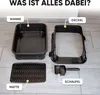 A disassembled cat litter box with its accessories laid out on a tiled floor. Produktbild-Vorschau