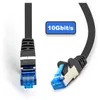 A close-up studio shot of two ends of a black network cable, with a blue "10Gbit/s" label in the background. Produktbild-Vorschau