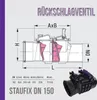 A technical diagram and a product photo of a backflow valve. Produktbild-Vorschau