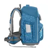 Side view of a blue backpack with a white heart pattern. Náhled obrázku produktu