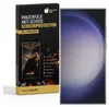 A product box for a screen protector is shown next to a smartphone with a screen protector applied. Produktbild-Vorschau