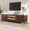 MODFU Meuble TV Bas en Bois Naturel, 2 Portes Coulissantes Voir les images du produit 1