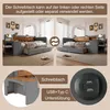 Collage showing a bed with a desk attached on the left and right sides, and a close-up of a USB and Type-C port. Produktbild-Vorschau