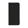 A black bookstyle phone case is shown against a white background. Produktbild-Vorschau
