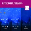 A 3-step sleep program for children, illustrating different stages of light and sound projection. Produktbild-Vorschau
