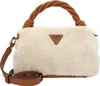 A beige fuzzy handbag with brown twisted handles and a brown shoulder strap. Produktbild-Vorschau