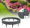 A garden edging product is shown in a circular formation in the foreground, with a landscaped garden bed in the background. An inset shows how two pieces of the edging connect. Produktbild-Vorschau