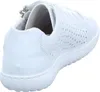 A white leather sneaker is shown from a rear-side angle. Voir les images du produit