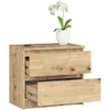 A wooden nightstand with two drawers, a white vase with a white orchid on top, and a remote control. Podgląd zdjęcia produktu
