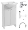 A collage of a white bathroom vanity with a sink, a faucet, a drainpipe, and flexible pipes. Anteprima dell’immagine prodotto