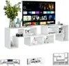 A white TV stand with a television on top, and decorative items on the shelves. Several smaller images of the TV stand are shown below. Produktbild-Vorschau