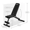 A black adjustable training bench with dimensions indicated by text overlays. Náhľad obrázku produktu