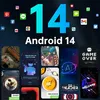 Collage of various app icons and phone wallpapers, with a large '14 Android 14' graphic. Produktbild-Vorschau