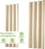 A product image showing multiple cream-colored curtains, with some marketing text and icons on the left side. Produktbild-Vorschau