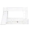 A white bunk bed with a slide and ladder, shown against a white background. Produktbild-Vorschau