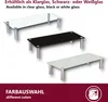 Three different colored glass TV stands are displayed against a white background. Produktbild-Vorschau